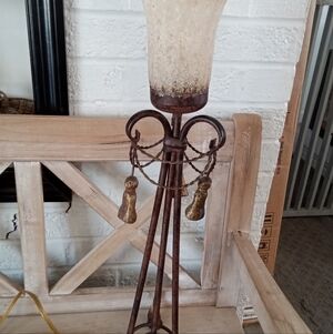 #1105 Rustic Iron Lamp with Cream Glass Shade